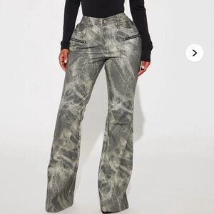 Fashion Nova Gray White Faux Leather High-Waisted Pants